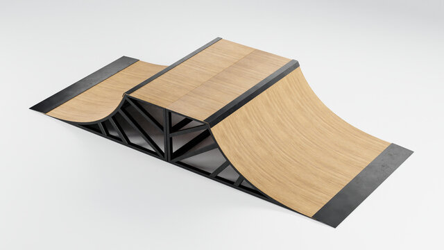 Prototype Of Half Pipe Skateboard Ramp. 3d Illustration