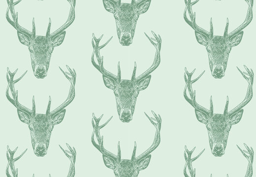 Seamless pattern with vintage deer. Surface design for fabric, wallpaper, objects, covers, wrapping paper, mosaic.