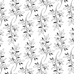 black and white pattern with leaves