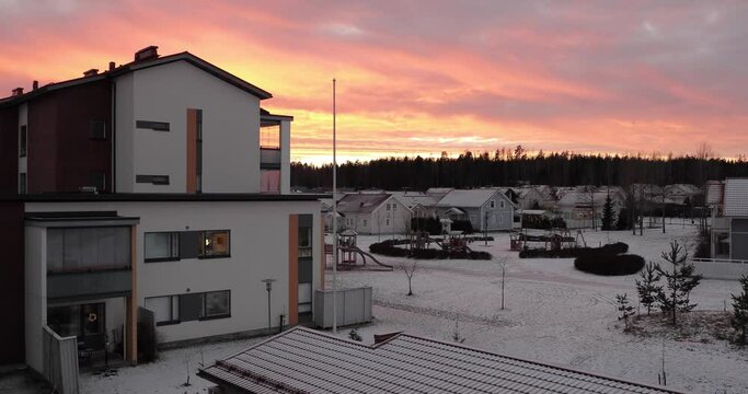Beautiful winter sunset Finland Kerava