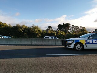 View of Police car with bullbar on motorway