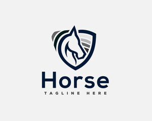 Head horse shield protect care logo emblem design template illustration