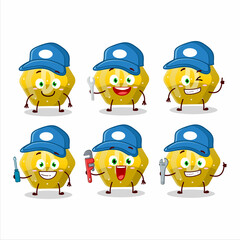 mechanic yellow gummy candy D cute mascot character with pliers