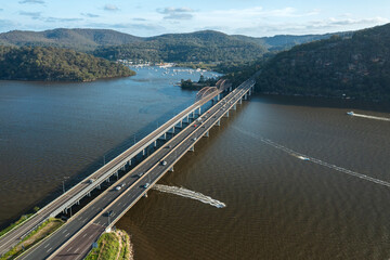 Hawkesbury River Bridge and M1 Pacific Motorway at Mooney Mooney, Australia