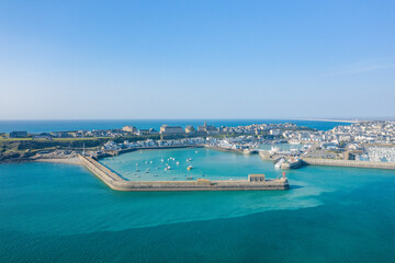The port of the city of Granville in Europe, France, Normandy, Manche, in spring on a sunny day.