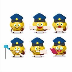 A picture of cheerful yellow gummy candy D postman cartoon design concept