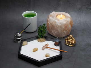 Zen Garden with Green Tea, Himalayan Salt Candle and Incense