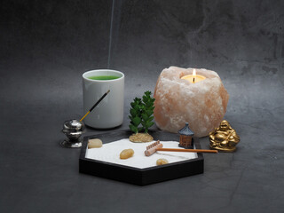 Zen Garden with Green Tea, Himalayan Salt Candle and Incense