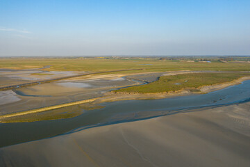 The Normandy countryside near Mont-Saint-Michel in Europe, France, Normandy, Manche, in spring, on a sunny day.