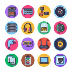 Computer Hardware Filled Circle Icons - Stroked, Vectors