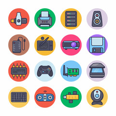 Computer Hardware Filled Circle Icons - Stroked, Vectors