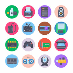 Computer Hardware Flat Circle Icons - Stroked, Vectors