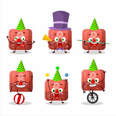 Cartoon character of red gummy candy B with various circus shows
