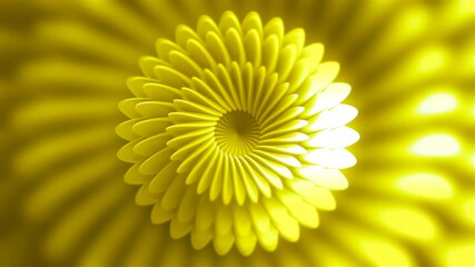 Animation of moving flower pattern with golden color. Motion. Golden floral pattern decreasing and increasing. Beautiful round pattern like aster flower