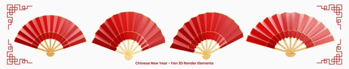 Chinese New Year Fan 3D Rendering Elements