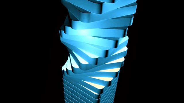 A column in abstraction .Design. The blue and yellow stick in three d turns and twists from the bottom to the top