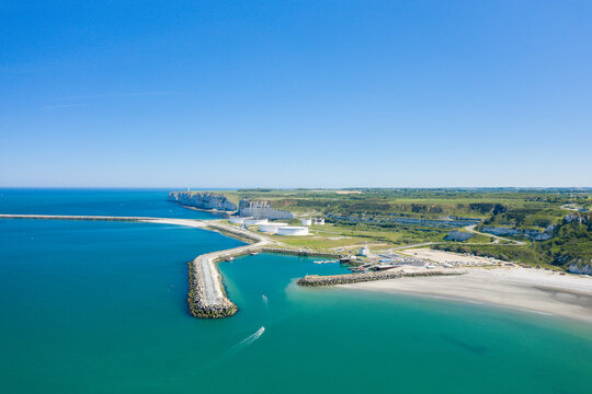 The Port Antifer towards Le Havre in Europe, in France, in Normandy, towards Etretat, in summer, on a sunny day.