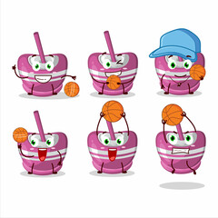 Talented pink sugar candy cartoon character as a basketball athlete
