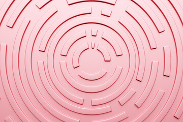 3d illustration of a pink circular corridor - puzzle. 3D Labyrinth with volumetric walls. Dungeon escape or puzzle level design.