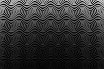 3d illustration of a classic black abstract   background with wave lines. PRint from the waves. Modern graphic texture. Geometric pattern.