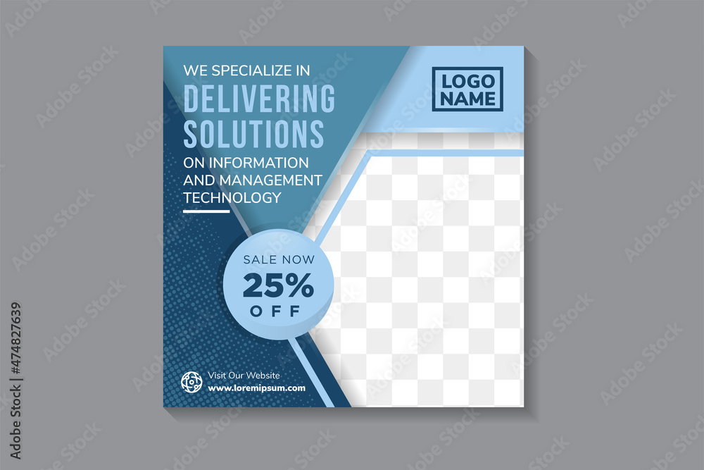 Poster editable modern minimal square banner templates. multicolored blue background color with transparenc