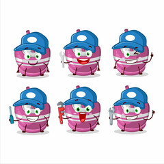 mechanic pink sugar candy cute mascot character with pliers