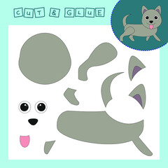 Children's paper puzzle with a pet dog. Baby education cut and paste applique for preschool age.