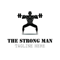 strong man gyms male bodybuilder lifting heavy barbell black silhouette for retro vintage stamp gym logo design vector