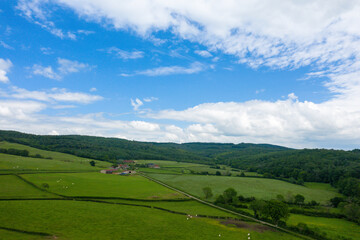 The countryside with its forests and fields in Europe, France, Burgundy, Nievre, Morvan, in summer, on a sunny day.