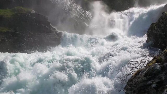 Latefossen is one of the most visited waterfalls in Norway and is located near Skare and Odda in the region Hordaland, Norway. Consists of two separate streams flowing down from the lake Lotevatnet.