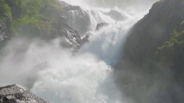 Latefossen is one of the most visited waterfalls in Norway and is located near Skare and Odda in the region Hordaland, Norway. Consists of two separate streams flowing down from the lake Lotevatnet.