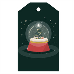Gift tag with Christmas ball and snowflakes. 