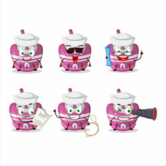 A character image design of pink sugar candy as a ship captain with binocular