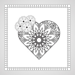 Hand drawn heart with mandala. decoration in ethnic oriental  doodle ornament
