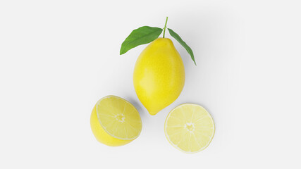 Lemons and lemon slice with leaves