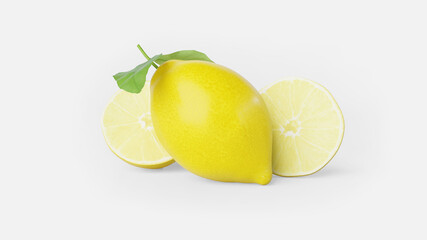Lemons and lemon slice with leaves