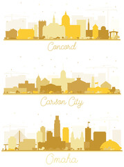 Omaha Nebraska, Carson City Nevada and Concord New Hampshire City Skyline Silhouette Set.