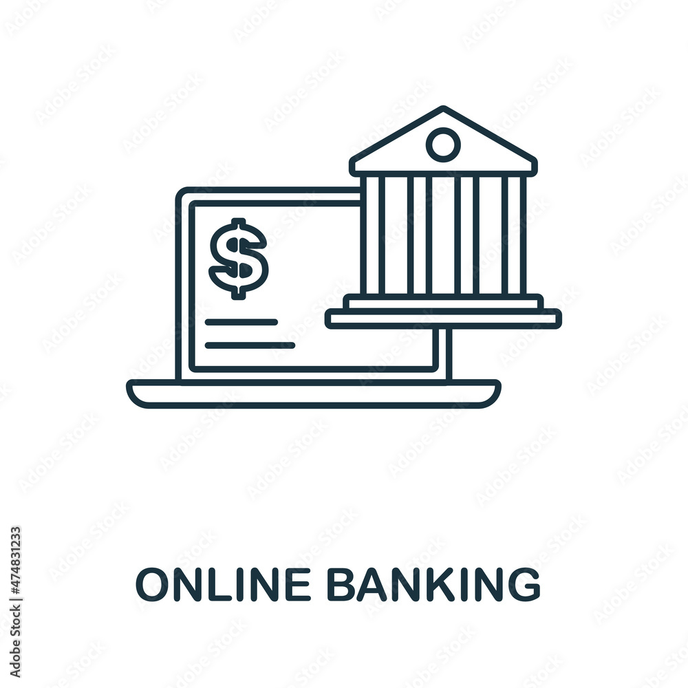 Poster online banking icon. line element from banking operations collection. linear online banking icon sig