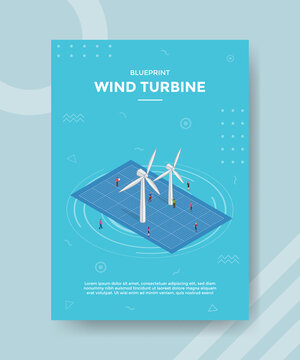 Wind Turbine Blueprint Concept For Template Banner And Flyer With Isometric Style