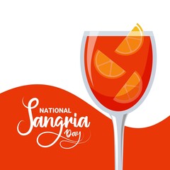 Vector illustration, Sangria with lemon slice in glass, as banner or poster, National Sangria day.
