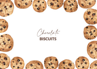 Watercolor biscuits with chocolate in frame