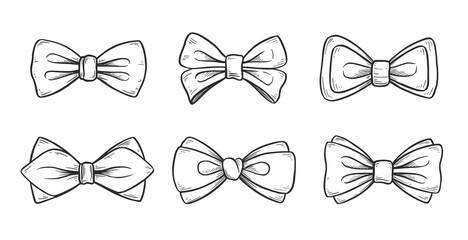 Tie bow doodle sketch. Hand drawn sketch vintage ribbon neck bow for wedding, fashion element. Isolated vector illustration.
