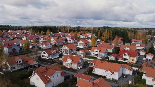 Finnish houses building aerial video on a spring day Kerava Finland