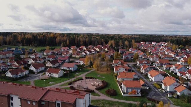 Finnish houses building aerial video on a spring day Kerava Finland
