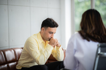 doctor and patient at hospital or clinic, medical mental health care therapy problem concept