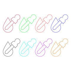 Pipette dropper crossed with a big drop. Set of colorful bright vector illustrations and icons in line style. Linear outline. Editable template.