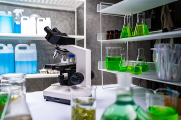 green alga laboratory research, alternative biofuel energy technology, biotechnology concept