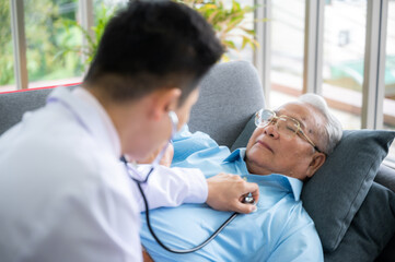 old senior patient man visit doctor at hospital to medical health care check, health insurance