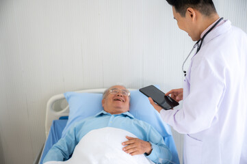 elderly patient old man in concept of health insurance, visit professional doctor at hospital