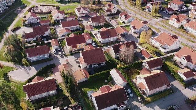 Finnish houses building aerial video on a spring day Kerava Finland